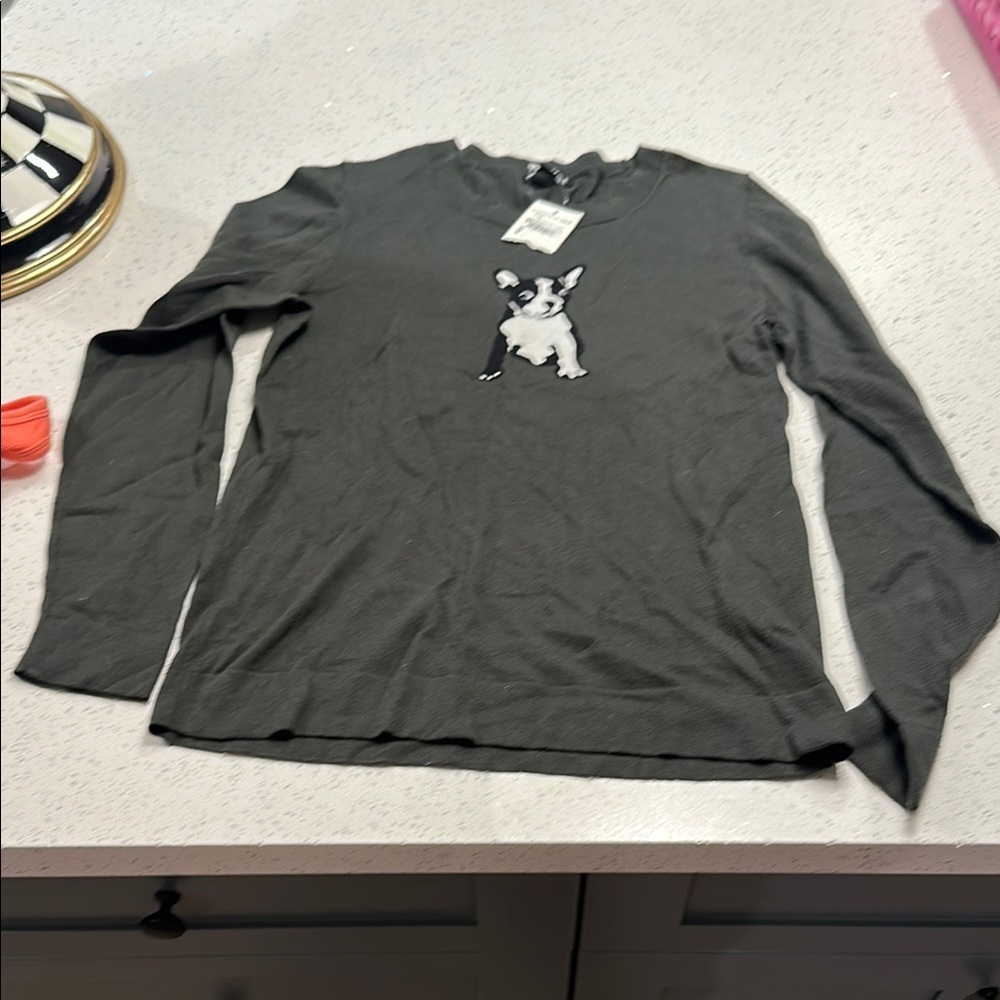 J.Crew Gray Long Sleeve Shirt w/ French Bulldog Design